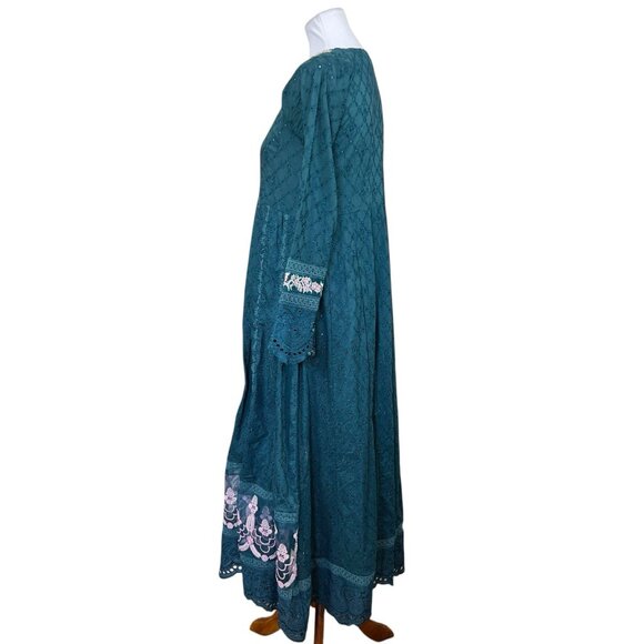 Ansab Jahangir OCEAN DEPTH Kalidaar Embroidered Prairie Boho Schiffli Cotton - Picture 3 of 8